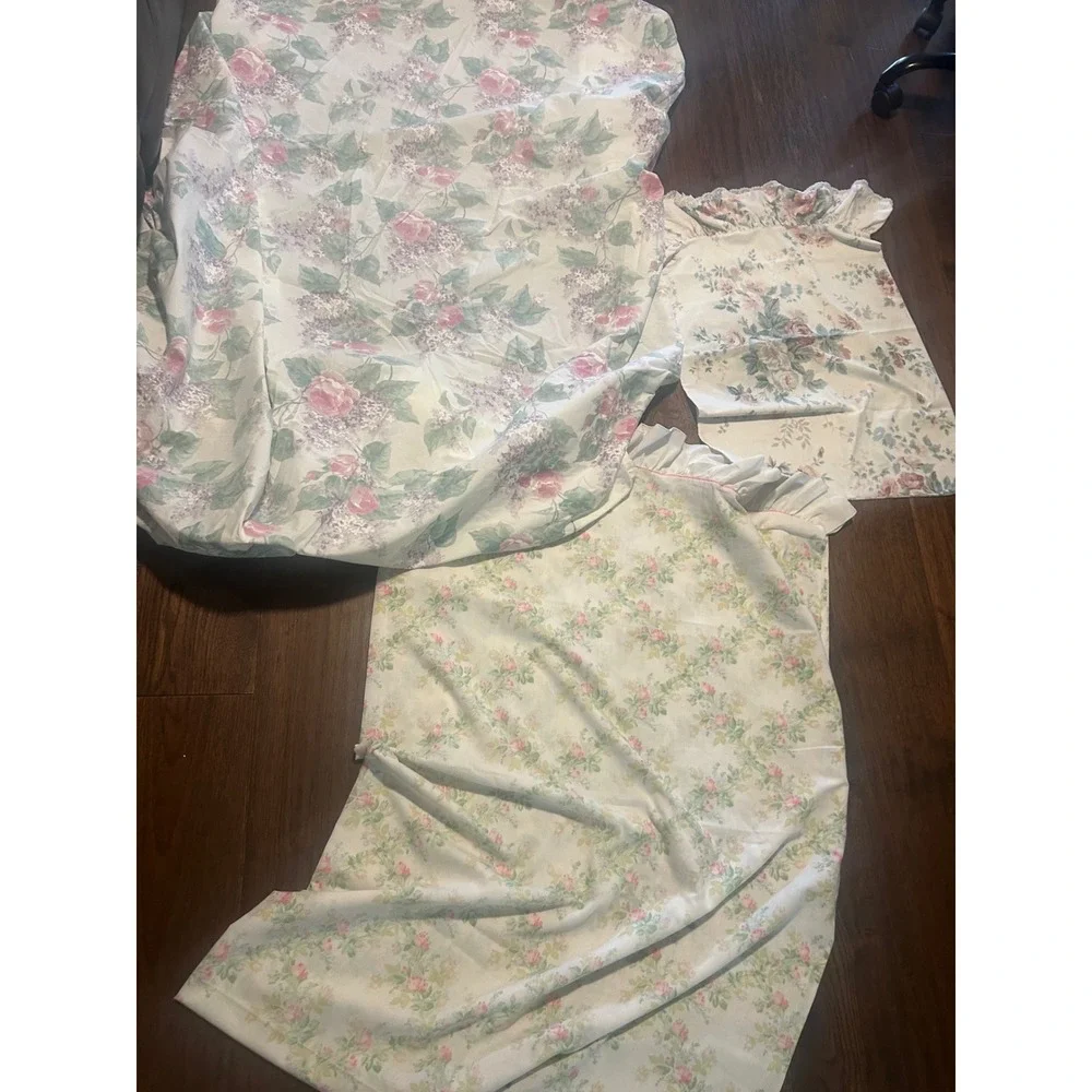 Vintage Lady Pepperell Sanderson Twin Sheet Set Floral Ruffled Cottagecore 3pc